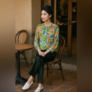 Christopher & banks petite multicolour floral jacket w/ 3/4 sleeve, button front